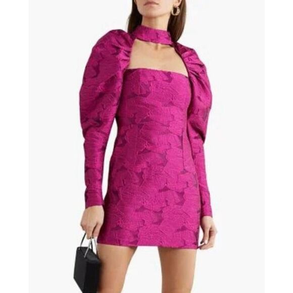 NWT ROTATE Birger Christensen Kaya Cutout Jacquard Mini Dress Fuchsia Size 2 - Picture 1 of 15